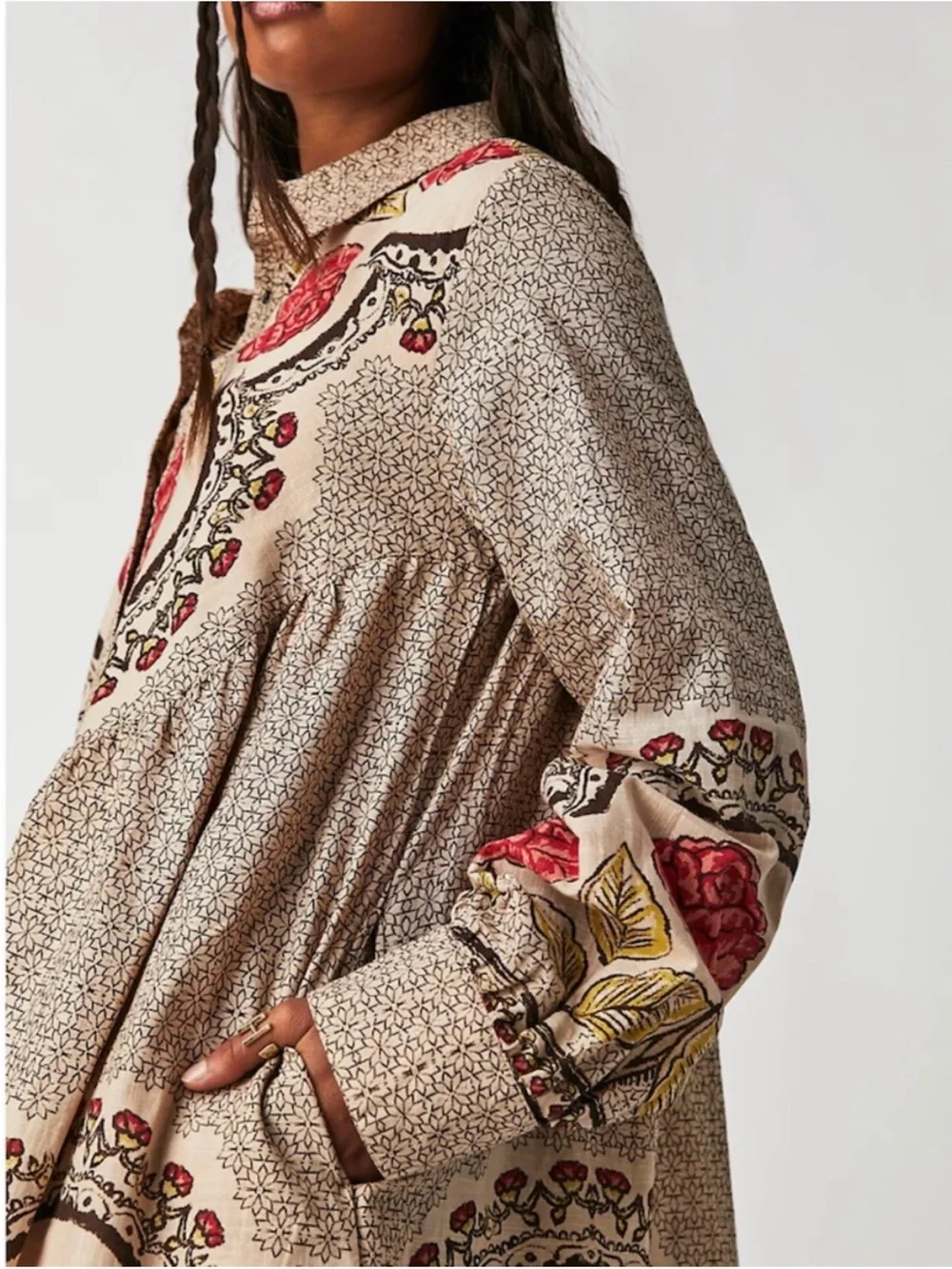 Free People Smell The Roses Mini Western Dress Snap Front in Tea Combo